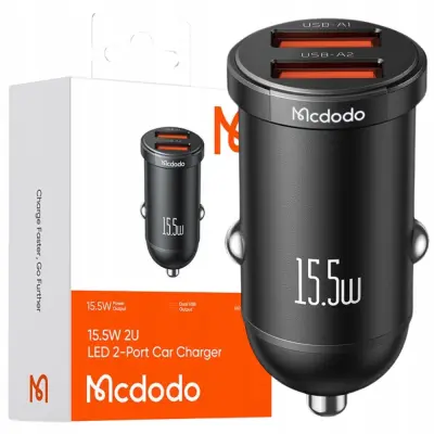MCDODO ZMOGLJIV HITR AVTO POLNILEC ZA MALI TELEFON 2X USB 15,5 W LED