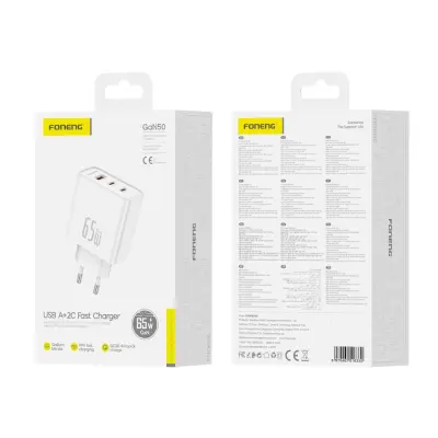 FONENG STENSKI POLNILEC GAN50-EU 65W 2XUSB-C 1XUSB ZA TELEFONE IN PRENOSNIKE