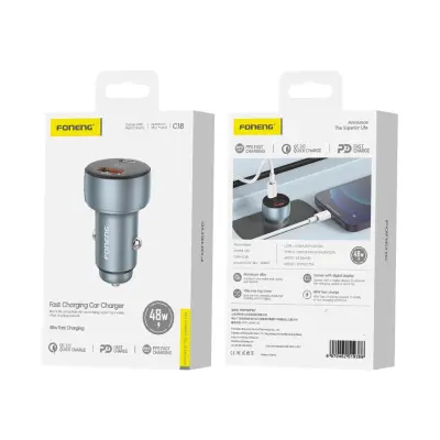 FONENG C18 PD 48W AVTO POLNILEC ZA TELEFONE Z USB-C PRIKLJUČKOM, HITR POLNILEC