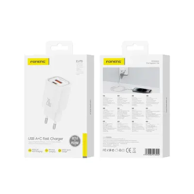 FONENG EU70 PD 20W 1XUSB-C STENSKI POLNILEC S KABLOM ZA TELEFONE SAMSUNG