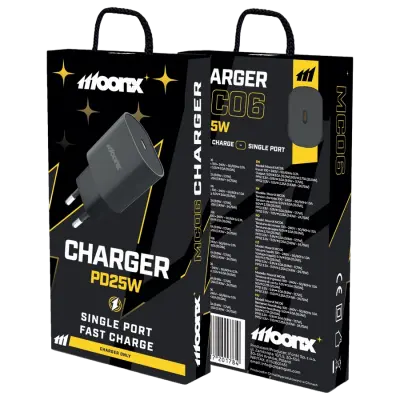 MOONX 25W PD 1XUSB-C POLNILEC ZA TELEFONE 1XUSB-C BELA HITRO POLNJENJE