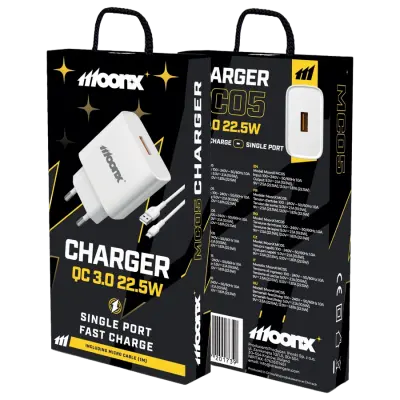 MOONX 22,5 W 1XUSB QC3.0 STENSKI POLNILEC ZA MIKROFON TELEFONE, BEL