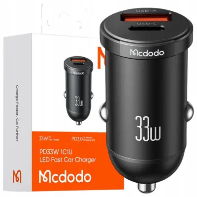 MCDODO ZMOGLJIV HITR AVTO POLNILEC ZA TELEFON 2X USB-C 33W LED