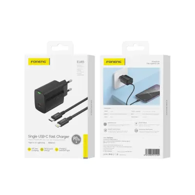 FONENG EU65 PD 20W STENSKI POLNILEC ZA APPLE LIGHTNING + 1M USB-C KABEL