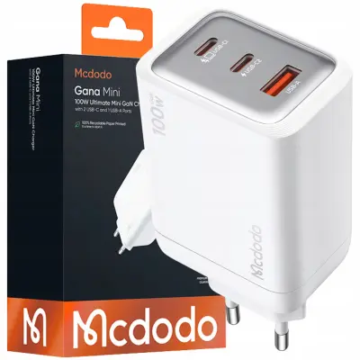 MCDODO STENSKI POLNILEC CUBE 3X USB-C PD USB 100W BELA
