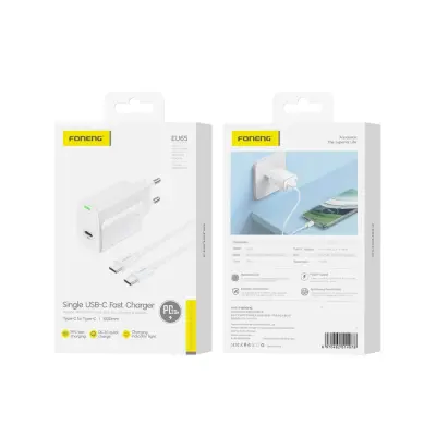 FONENG EU65 PD 20W STENSKI POLNILEC ZA APPLE LIGHTNING + KABEL USB-C
