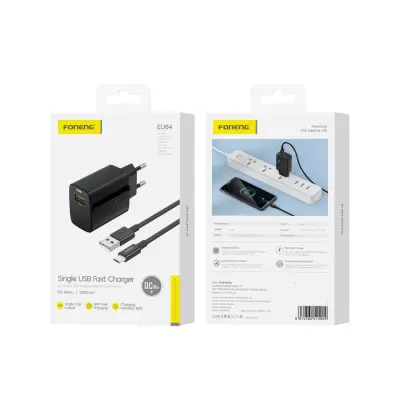 FONENG EU64 18W STENSKI POLNILEC ZA ANDROID MICRO USB QC3.0 + KABEL
