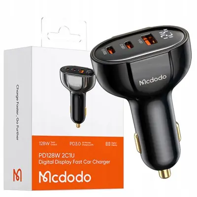 MCDODO ZMOGLJIV HITR AVTO POLNILEC 3X USB ŠTEVEC USB-C 128W LED