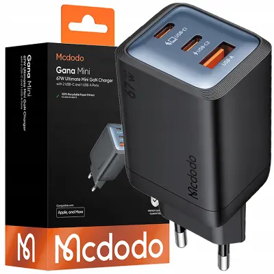 MCDODO HITR STENSKI POLNILEC KOCKASTI NAPAJALEC 3X USB-C PD USB-A GAN 67W