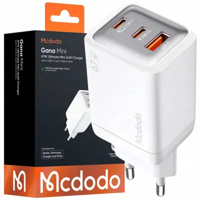MCDODO HITR STENSKI POLNILEC CUBE 3X USB-C PD USB 67W BELA