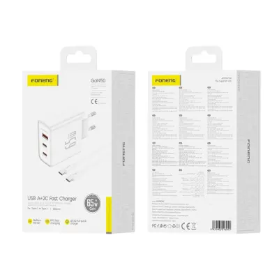 FONENG STENSKI POLNILEC GAN50-EU PD 65W 2XUSB-C + 1XUSB QC3.0 ZA TABLIČNI RAČUNALNIK