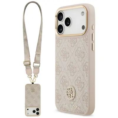 OVITEK GUESS 4G S STRASS LOGOM, VELIKIM PAŠČKOM IN KOVINSKIMI GUMBMI ZA IPHONE 17 PRO MAX