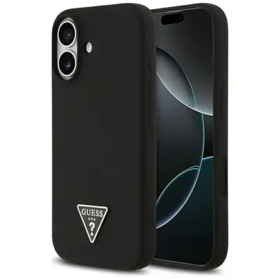 SILIKONSKI OVITEK GUESS Z LOGOM IN TRIKOTNIKOM MAGSAFE ZA IPHONE 17 ZAŠČITNI