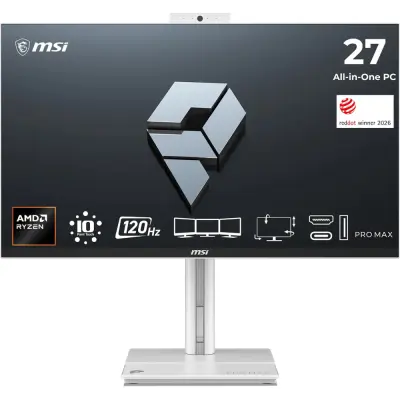 Vse v enem računalnik MSI PRO MAX 27TP Z 8MG 68,6 cm (27"), IPS, 120 Hz, Touch, Ryzen 7 255, Radeon 780M, 16 GB RAM, 512 GB SSD, W11P, bel|Pisarna