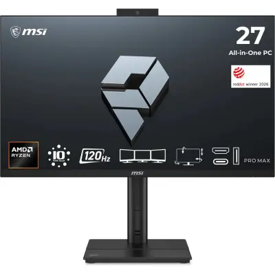 Vse v enem računalnik MSI PRO MAX 27TP Z 8MG 68,6 cm (27"), IPS, 120 Hz, Touch, Ryzen 7 255, Radeon 780M, 16 GB RAM, 512 GB SSD, W11P, črn|Pisarna