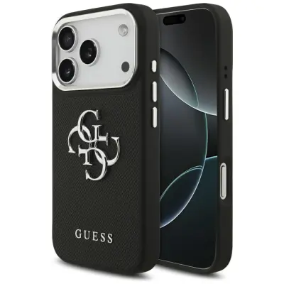 GUESS OVITEK ZA IPHONE 17 PRO Z GRANULIRANIM LOGOM 4G MAGNETNI Z LOGOM
