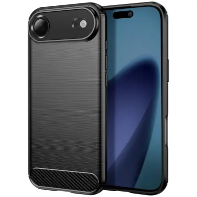 Odprta emb - Ovitek za iPhone 17 Air iz silikona z učinkom karbona in brušeno teksturo, Črna