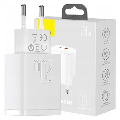KOMPAKTNI HITRI POLNILEC BASEUS, USB, USB-C, 20W (BEL)