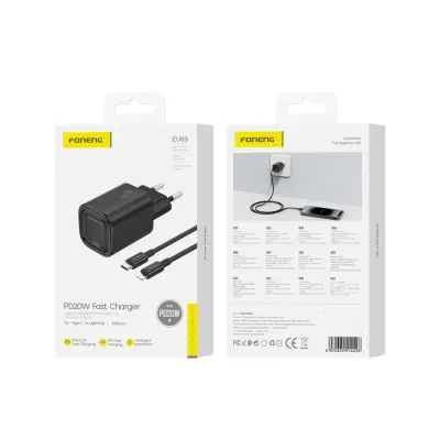 FONENG EU69 20W APPLE LIGHTNING STENSKI POLNILEC + 1M USB-C KABEL