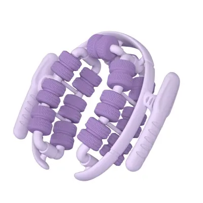 Ring-Shaped 28-Wheel Leg Massager Clamp with Ergonomic Handle Purple