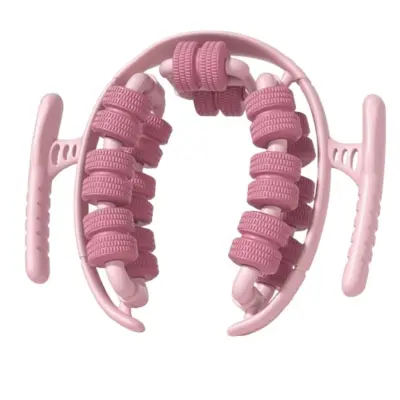 Ring-Shaped 28-Wheel Leg Massager Clamp with Ergonomic Handle Pink