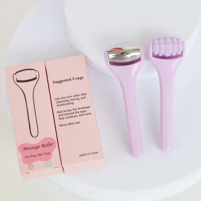 Mini set za masažo obraza in oči, 2 kosa, jeklo in silikon Purple