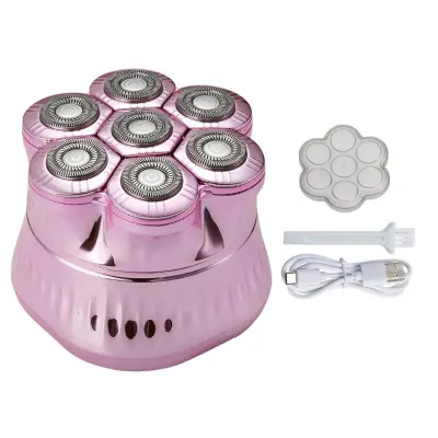 7-Head Floating Electric Shaver — Magnetic Bald Head Razor, 1200mAh Pink