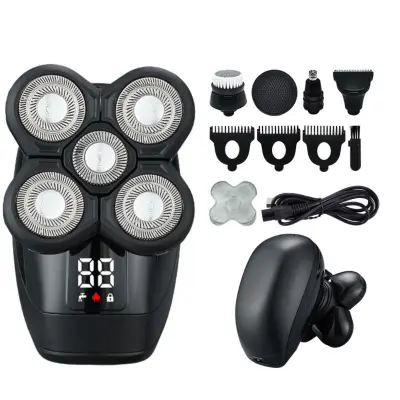 5-Head Rechargeable Men's Electric Shaver — Waterproof Bald Head Shaver Black