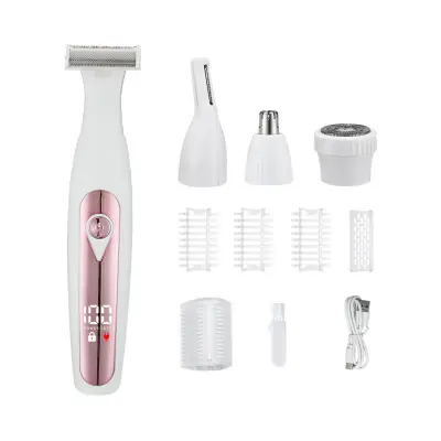 4-v-1 prenosni električni strižnik za telo, pralni, 90-min Pink + White