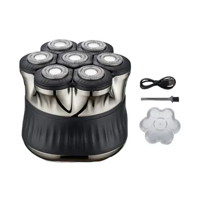 7-Head Floating Electric Shaver — Magnetic Bald Head Razor, 1200mAh Black