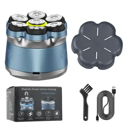7-glavni magnetni električni brivnik – IPX6, LED zaslon, USB-C, 180min Blue