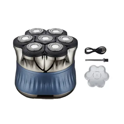 7-Head Floating Electric Shaver — Magnetic Bald Head Razor, 1200mAh Blue