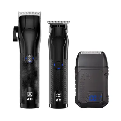 3-Piece Rechargeable Hair Clipper and Beard Trimmer Set — Professional Cordless Grooming Kit