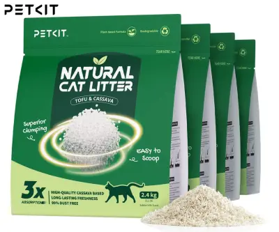 PETKIT NATURAL CAT LITTER komplet naravne mačje stelje / peska, 4 vreče, naravni materiali, hitro strjevanje, brez prahu, biorazgradljivo, nelepljiv