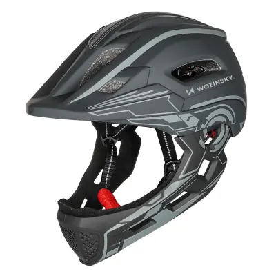 WOZINSKY OTROŠKA KOLESARSKA ČELADA FULLFACE Z USB ZADNJO LUČJO 52-56 CM SIVA