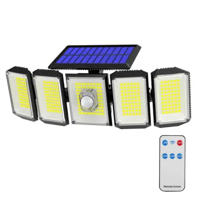 5-panelni rotacijski 300 LED solarni svetilnik z senzorjem gibanja in daljinskim upravljalnikom, IP65 vodoodporen