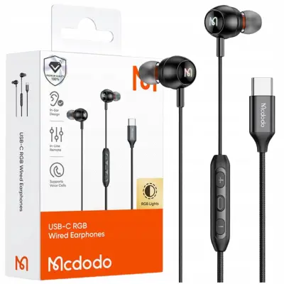 MCDODO ŽIČNE SLUŠALKE Z MIKROFONOM V UŠESU USB-C RGB ZA TELEFONE