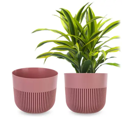 cvetlični lonec, pokrov za cvetlični lonec, 17 cm, plastika, okrogel, rebrast, roza