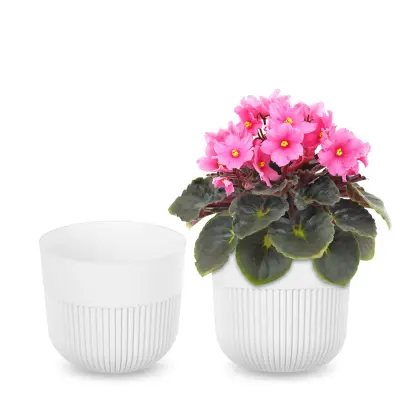 cvetlični lonec, pokrov za cvetlični lonec, 13 cm, plastika, okrogel, rebrast, bel