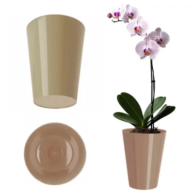 Cvetlični lonec za orhideje, plastični cvetlični lonec, bež, enobarvni, 13 cm