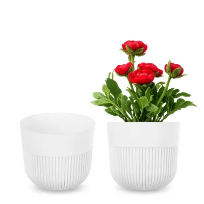 cvetlični lonec, pokrov za cvetlični lonec, 15 cm, plastika, okrogel, rebrast, bel