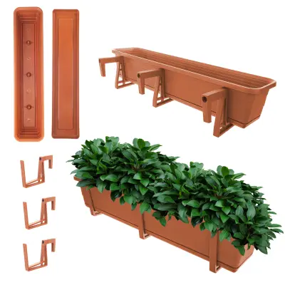 Balkonski cvetlični lonec, cvetlični lonec 80 cm, ročaji, stojalo, balkonska ograja