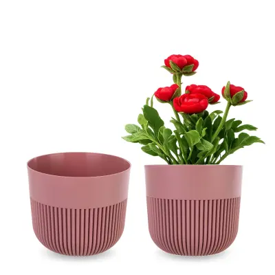 cvetlični lonec, pokrov za cvetlični lonec, 15 cm, plastika, okrogel, rebrast, roza