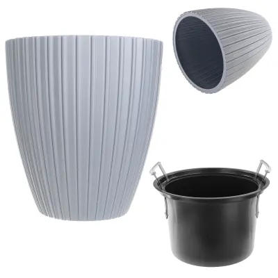 cvetlični lonec 40 cm pokrov z vstavkom siv plastični