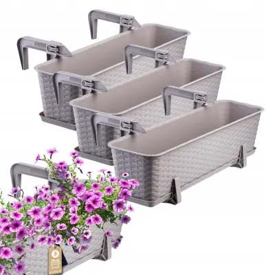 Balkonski lonec 60 cm, stojalo za cvetlične lončke, ročaji, 3 kosi