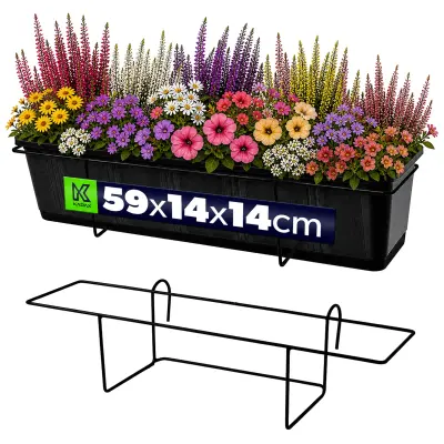 Kovinski obešalnik za balkonska korita, cvetlične lončke, 60 cm, črne barve