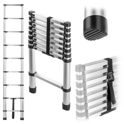aluminijasta teleskopska gospodinjska lestev, raztegljiva, zložljiva, 9 stopnic, 125 kg