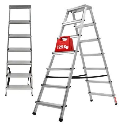 aluminijasta lestev za domačo uporabo, 7 stopnic, dvostranska, zložljiva