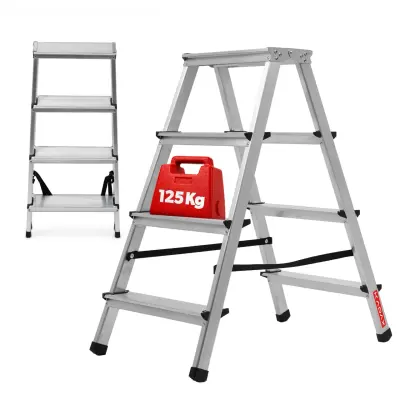 aluminijasta zložljiva lestev s 4 stopnicami, domača, 125 kg, poljski izdelek, močna