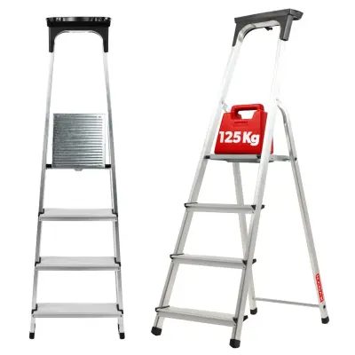 aluminijasta gospodinjska lestev, zložljiva, 4-stopenjska polica, 125 kg